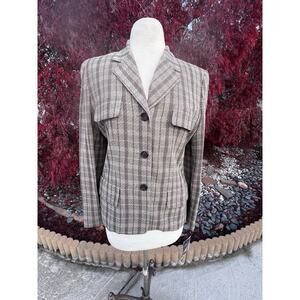 Vintage Burberrys Of London Plaid jacket women Brown Taupe Size 4 Wool & Nylon